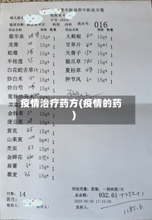 疫情治疗药方(疫情的药)